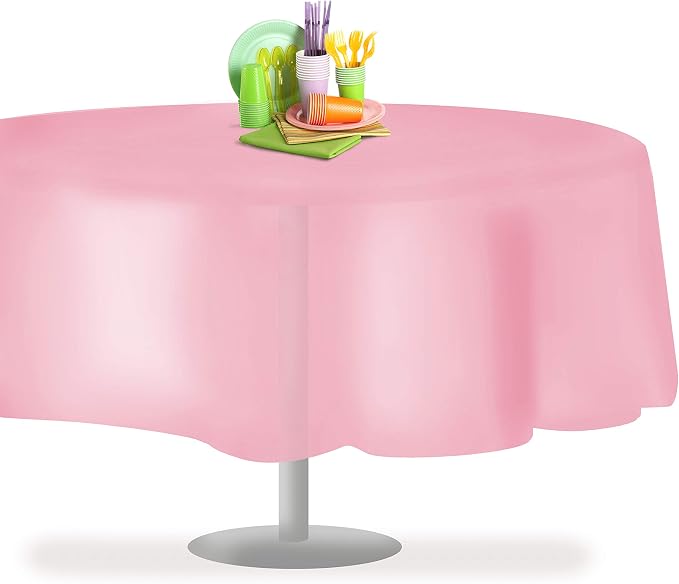 Grandipity 12 Pack Premium Disposable Plastic Tablecloth 84" Inch Decorative Round Table Cover - Pink
