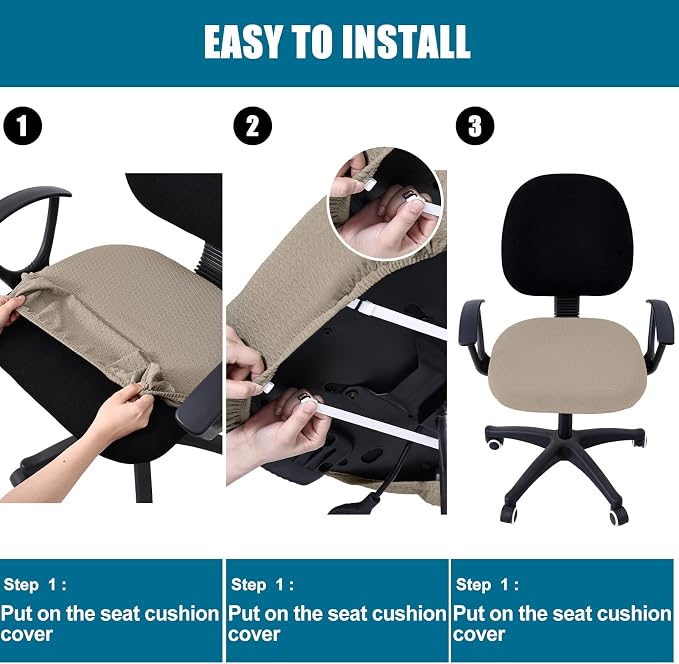 Smiry Office Computer Chair Seat Covers for Desk, Anti-dust Protector | Stretch Jacquard Removable Washable Desk Chair Seat Cushion Protectors, Taupe