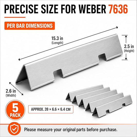 Uniflasy 67046 Flavorizer Bars for Weber Spirit 300 & Spirit II 300 Series E310 E320 E330 S310 S320 S330 15.3 Inch Stainless Steel Heat Plates 5 Pack Replaces for Weber 7636 7736