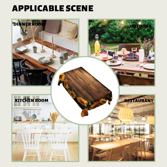 Wood Grain Sunflower Table Cloth Rectangle Tables Retro Rustic Farmhouse Brown Rectangle Table Cloth Kitchen Table Decorations for Home Dinner Party 52" x 70" 4-6 Seats