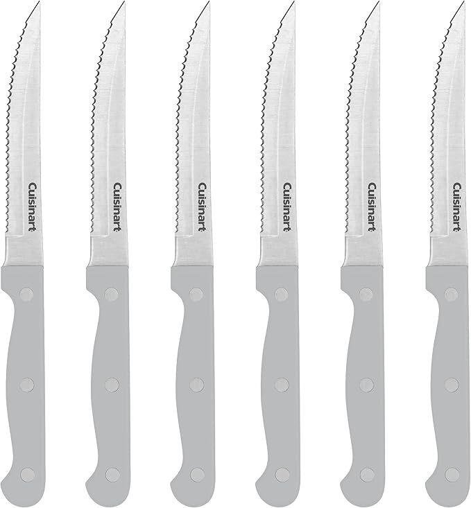 Cusinart Knife Set, 6pc Steak Knife Set with Steel Blades for Precise Cutting, Lightweight, Stainless Steel & Durable, C77TR-6PSKG, Gray