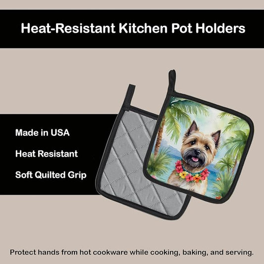 Caroline's Treasures Cairn Terrier Luau Pair of Pot Holders Kitchen Heat Resistant Pot Holders Sets Oven Hot Pads for Cooking Baking BBQ, 7 1/2 x 7 1/2