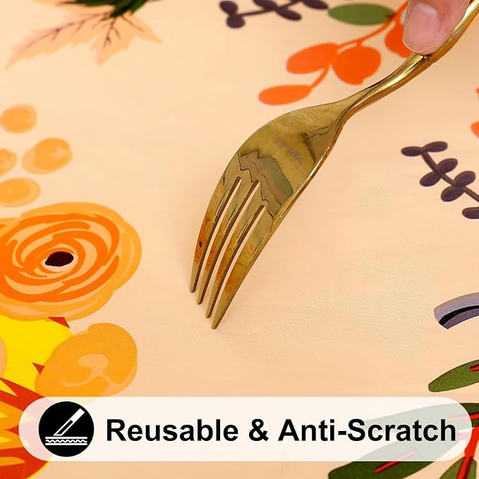 Smiry Thanksgiving Fitted Table Cover, Flannel Backed Vinyl Tablecloth | Waterproof Elastic Stretch Table Cloth, Wipeable Plastic Tablecloth for Autumn Harvest & Parties (Yellow & Orange, 42" x 42")