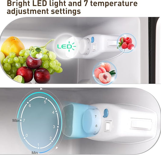 Mini Refrigerator with Freezer, 3.5 Cu. Ft. Small Fridge with Freezer 2 Door Mini Fridge with 7-Level Adjustable Thermostat Removable Shelves, Compact Refrigerator for Office/Dorm/College/RV, Silver
