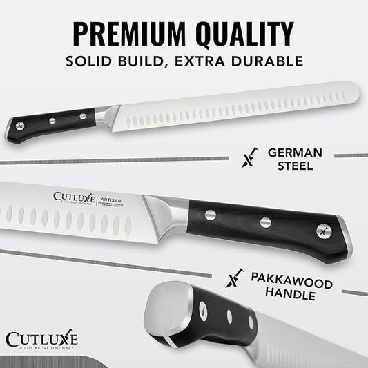Cutluxe Carving Knife Set for BBQ & Brisket – Razor Sharp German Steel Slicing and Boning Knife for Meat Cutting, Full Tang & Ergonomic Handle, Grilling Gifts for Men – Artisan Series