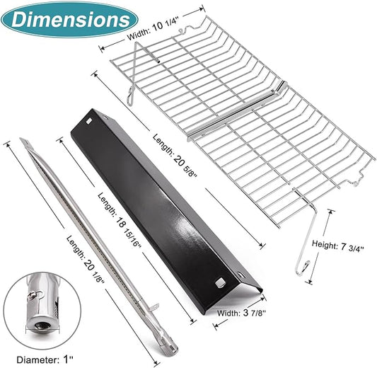 Criditpid Grill Replacement Parts for Chargriller 5050 5650 3001 5072 3008 Model. Grill Heat Plate Shield, Burners, Hanger Bracket, Igniter and Warming Rack for Char Griller Replacement Parts 5050.