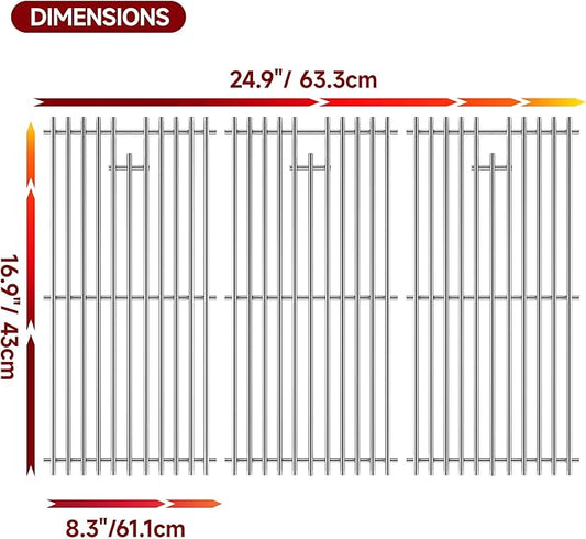 16.94''D x 24.94''W Grill Grates Replacement for Charbroil:463344116,Silver Stainless Steel Grill Grate for Kenmore Gas Grill:16113,3Pack Grill Grates for Broil King Grill:987734