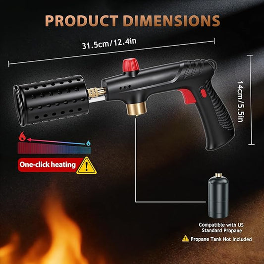 Propane Torch with Adjustable Flame, Powerful Kitchen Torch Gun with Safety Lock & Cooling Vents, Blow Torch Flamethrower for Grill, Sous Vide, BBQ, Charcoal Lighter (Tank Not Included)