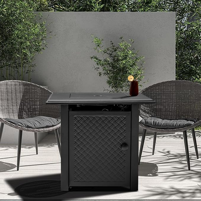 28 Inch Propane Fire Pit Table, 50,000 BTU Steel Gas Fire Pits for Outside,Outdoor Gas Firepit with Lid and Lava Rocks, Propane Firepit for Paito Garden Backyard,Add Warmth to Gatherings
