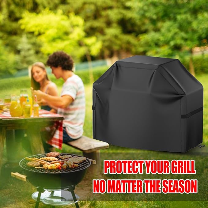 BBQ Grill Cover, Waterproof, Weather Resistant, Rip-Proof, Anti-UV, Fade Resistant, with Hook-and-Loop Straps, Gas Grill Cover for Most Grills, 60 inch, Black