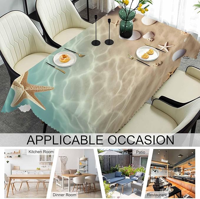 Starfish Dinner Table Cloths Tropical Ocean Beach Starfish Seashell Decorative Tablecloth for Rectangle Tables 52"X70", Heavy Duty Table Covers for Kitchen Patio Banquet Blue