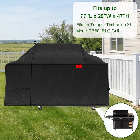 Grill Cover Fits Traeger Timberline XL Wood Pellet Grill (TBB01RLG),Outdoor Full-Length Heavy Duty Waterproof 600D BBQ Cover, Compared to Traeger BAC639 & BAC603 77" D x 29" W x 47" H