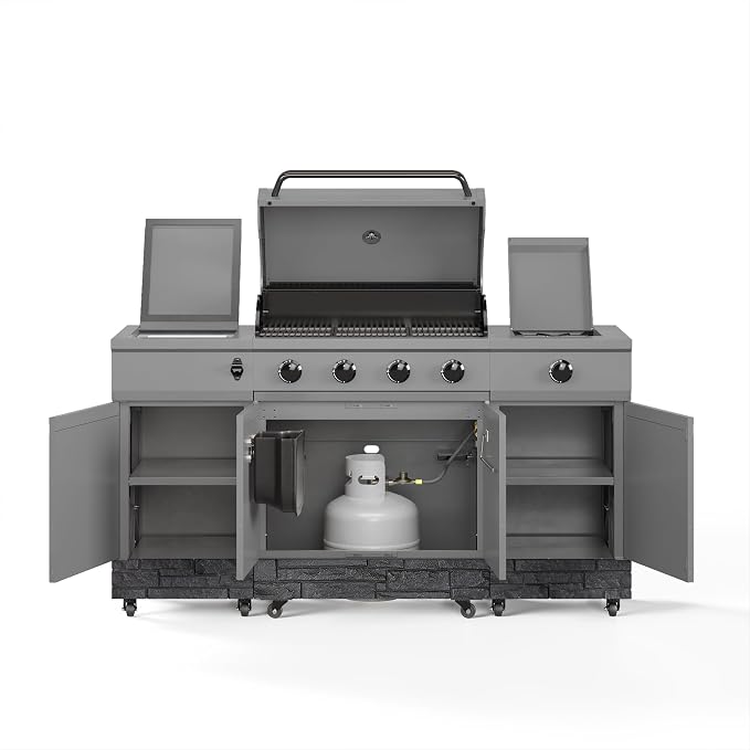 Tytus Fresno 66" 5-Burner Propane or Nat Gas Island Grill, 60K Total BTUs | Pre-assembled for fast install, 864 sq inch cooking area with Side Burner, Storage, Ice Bucket - Gunmetal / Graphite Island
