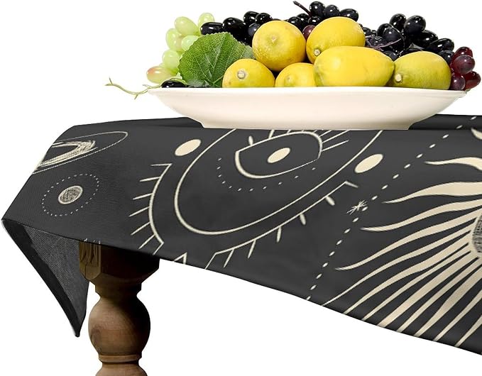 Sun Moon Tablecloth Boho Astrology Mystical Celestial Star Crescent Galaxy Space Table Cloth Water Resistant Wipeable Table Cover for Farmhouse Picnic Party Holiday Kitchen Dinner Table 55"x75"