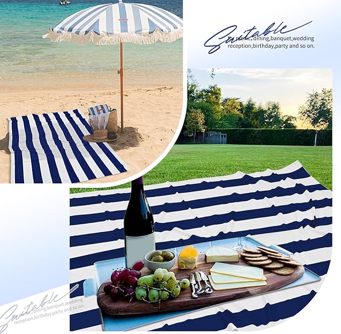 2 Pack Blue and White Striped Rectangular Tablecloth, 54x108inch Polyester Fabric, Washable, For Afternoon Tea, Birthday Party, Picnic, Barbecue, Indoor Outdoor Dining