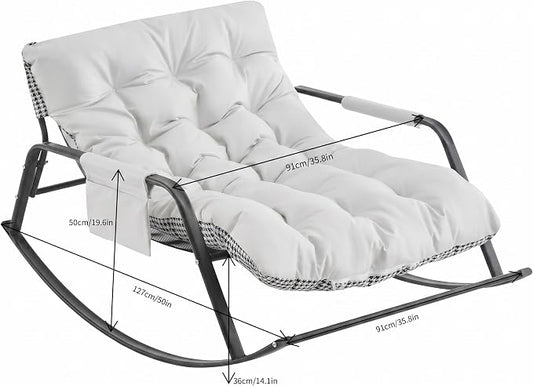 Rocking Papasan Chair, Leather Upholstered Lounge Chair, Beige | Extra-Wide Rocking Chair with Technical Leather Upholstery, Sturdy Frame and Smooth Glide for Indoor / Outdoor Scenes