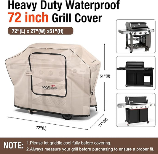 Exclusive Foldable 72 inch Grill Cover, 600D Heavy Duty Large Outdoor BBQ Cover for 6 Burners Grill Weber Nexgrill CharBroil Monument, Khaki