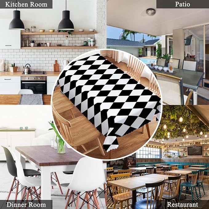 Swono Diamond Rectangle Tablecloth Geometric Black White Diamond Pattern Table Cloth Dining Table Cover for Home Kitchen Restaurant Party Buffet Picnic, 52x70 Inch