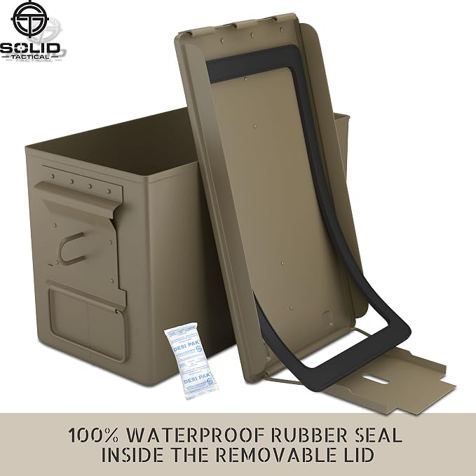 Lockable Metal Ammo Storage Box - Military & Army Steel Ammo Can for Ammunition Storage - Waterproof Ammo Crate Utility Box