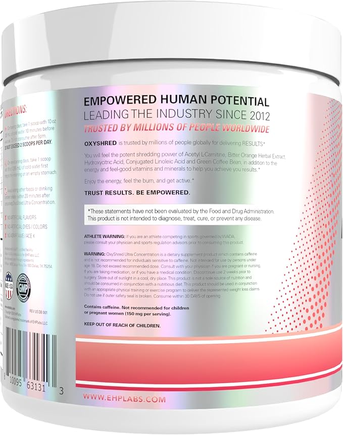 EHP LABS OxyShred Pre Workout Powder - Preworkout Powder with L Glutamine & Acetyl L Carnitine, Energy Boost Drink - Juicy Watermelon, 60 Servings