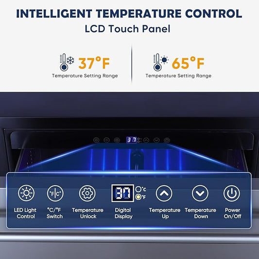 24 Inch Double Drawer Fridge, Stainless Steel Outdoor Beverage Refrigerator for Patio and Kitchen, Freestanding or Built-In, Mobile Grid Organizer, Home and Commercial Use
