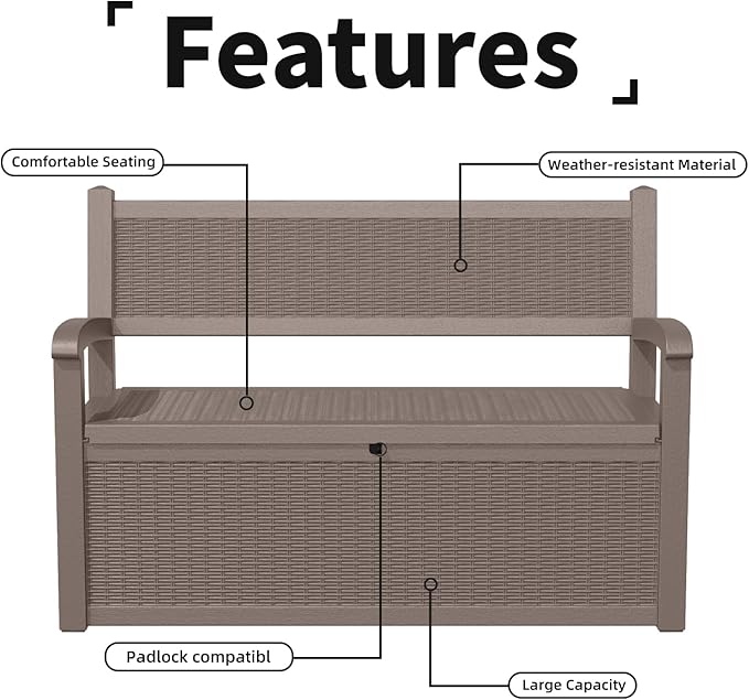 PatioZen 80 Gallon Outdoor Storage Bench Deck Box Waterproof Lockable,Outdoor Storage Furniture for Patio,Garden and Cushions(Gray)