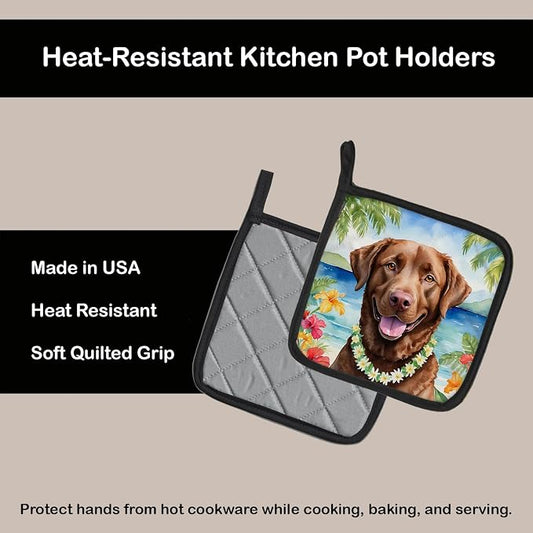 Caroline's Treasures Chesapeake Bay Retriever Luau Pair of Pot Holders Kitchen Heat Resistant Pot Holders Sets Oven Hot Pads for Cooking Baking BBQ, 7 1/2 x 7 1/2