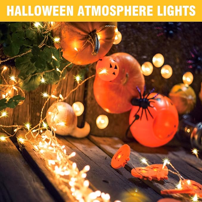100+16.4FT Warm White LED Fairy Lights, Connectable Clear Wire String Lights with Timer,Waterproof Light Strand for Christmas Tree, Bedroom, Patio, Wedding, Party, Indoor Outdoor Decor