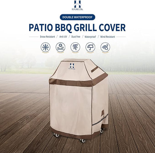 HAMLER Grill Cover 30 Inch, Heavy Duty Waterproof BBQ Covers, Gas Grill Covers Fits Weber Spirit, Weber Genesis, Char-Broil, Nexgrill, Brinkmann, Brown & Beige