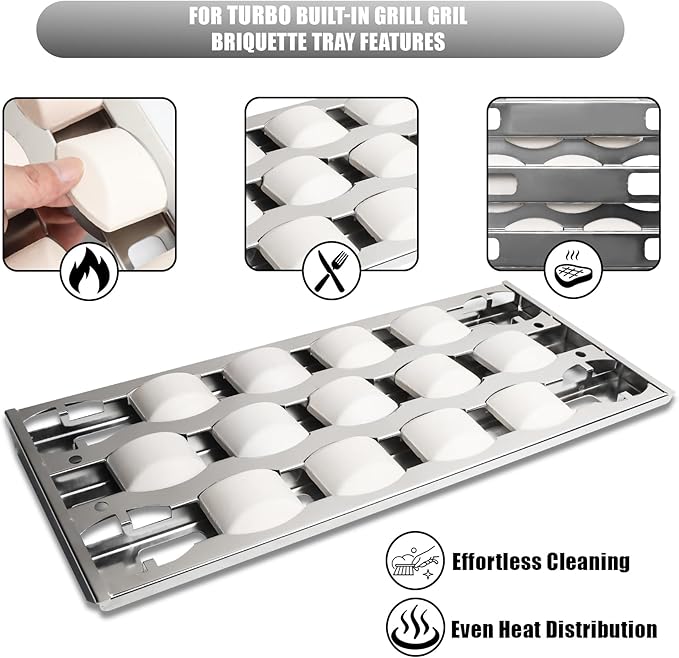 SafBbcue Briquette Tray for Turbo 720-0057 CG3CKW CG4CKW Elite BTE3221NG CG3TDN CG5TDN XG3TCN Classic CG3TCN Cutlass Pro Briquette Tray RON30B RON38B RON42B Grills Stainless Steel 4 pcs