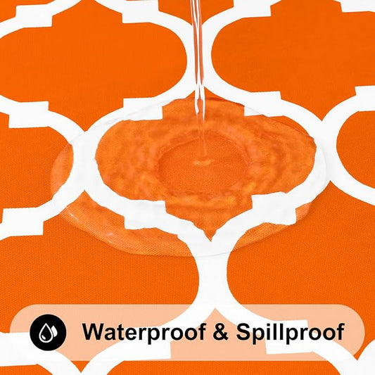 Smiry Rectangle Table Cloth, Waterproof Vinyl Tablecloth with Flannel Backing for Rectangle Tables, Wipeable Spillproof Plastic Tablecloths for Dining, Indoor and Outdoor (60"x120", Bright Orange)
