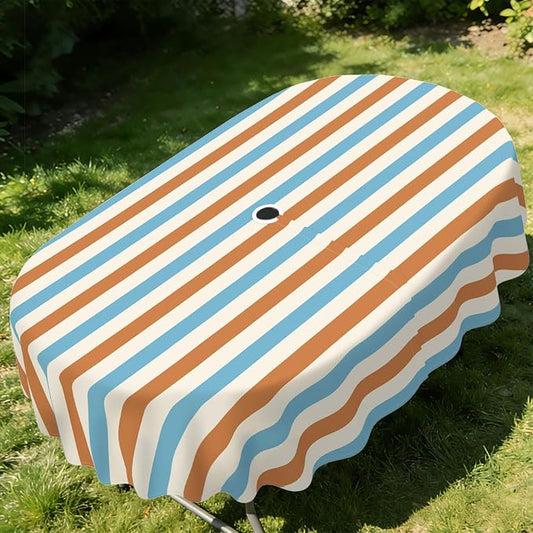 Outdoor Tablecloth with Umbrella Hole Elegant Zipper Patio Table Cloth for Outdoor Patio Garden Yard Decor