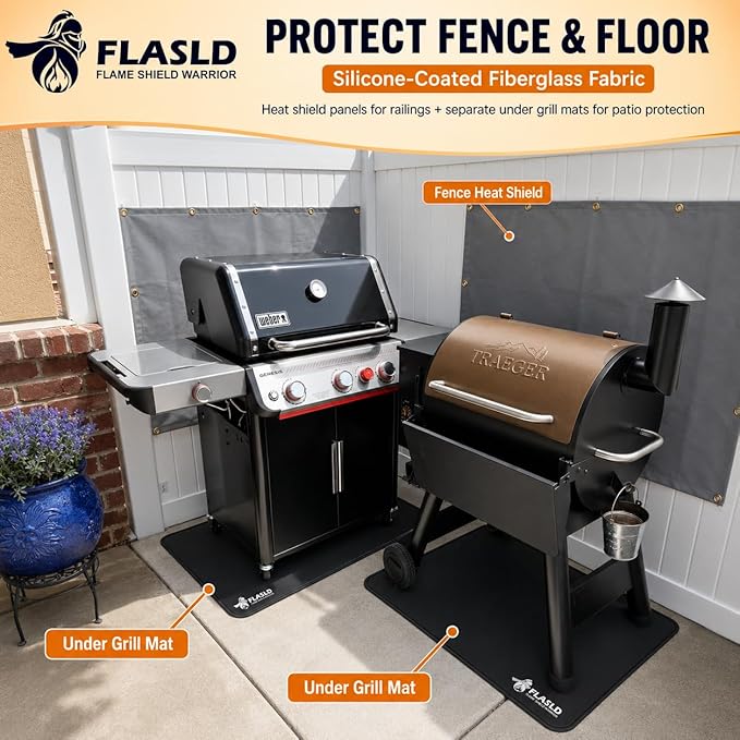 Heat Shield Behind Grill Heat Shield Mat for Deck Fence, Railing, Grill and Refrigerator, Heavy Duty Fireproof Cover and Screen Protect Deck Railing from Grill, 3'x6'