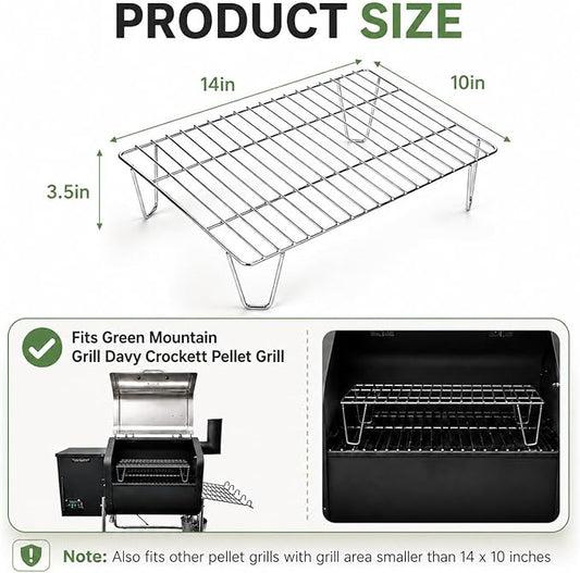 GRISUN Warming Rack for Green Mountain Grill Davy Crockett Pellet Grill, Upper Rack Replacement for GMG-6016, Grill Rack Addition for Doubled Cooking Space (14" x 10" x 3.5")