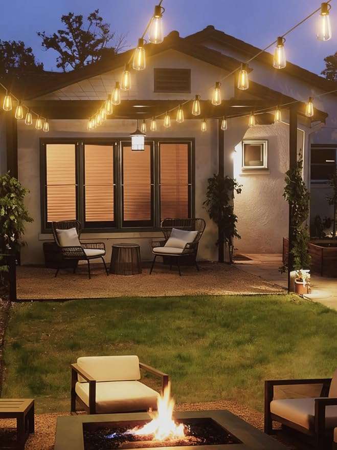Svater Outdoor String Lights 25 FT, Patio Light with 13 LED ST38 Bulbs | Shatterproof Dimmable Edison Bulb, Connectable Waterproof Hanging For Outside Backyard Cafe Bistro Warm White
