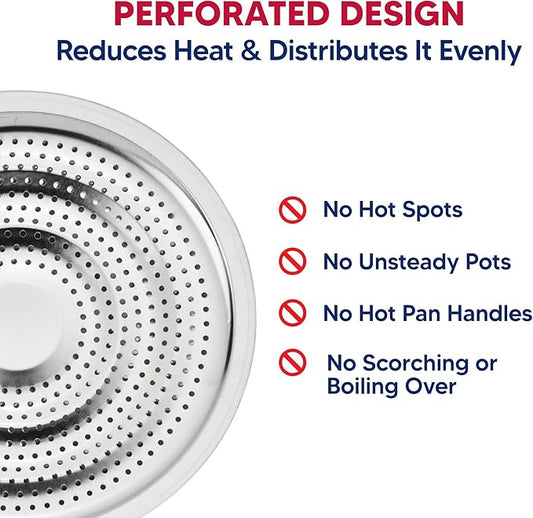 HIC Kitchen Heat Diffuser Reducer Flame Guard With Removable Handle, Stainless Steel, Distributes Heat Evenly And Reduces Scorching, For Gas Electric Glass Stovetops, 8.25-Inch, Set of 2