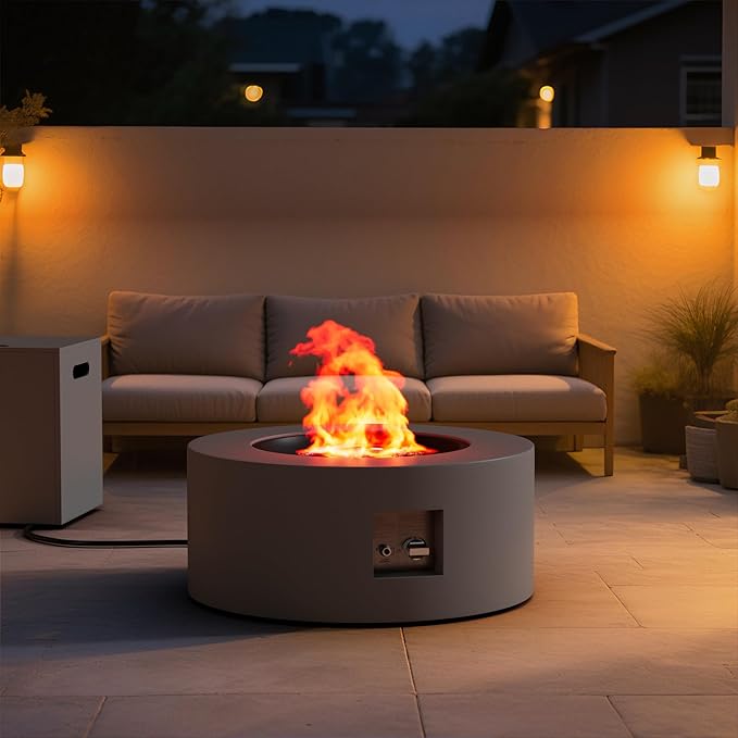 2-Piece Outdoor Propane Fire Pit Table Set w Tank Side Table 30'' Round Fire Pit Table 2-in-1 Firepit Table for Outside Patio Gas Fire Pit w 304 Stainless Steel Burner 50,000 BTU, Dark Gray