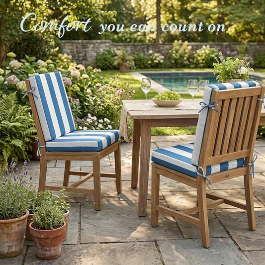 California Umbrella Outdoor Dining Chair, Set of 2 Patio Seat Cushions, 20 x 40 Inch, Premium Outdoor Memory Foam, Fade Resistant, Sunbrella Fabric, Fabric Ties, Cabana Regatta