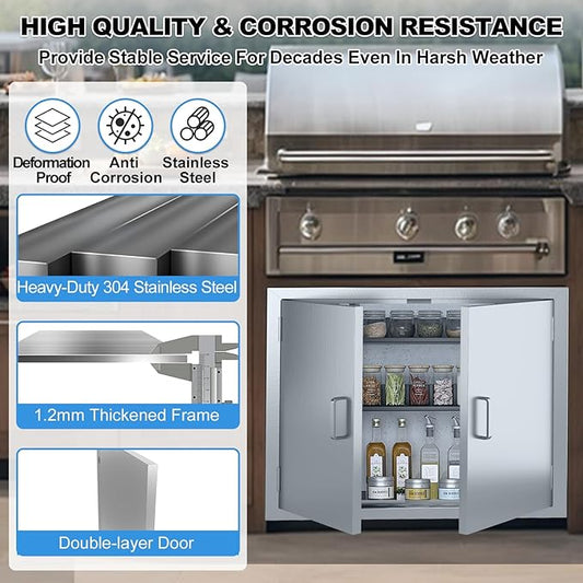 Outdoor Kitchen Door 31" W x 24" H-304 Stainless Steel Never Rust Cabinet Door-Double Layer-BBQ Access Doors-Weatherproof GrillDoor-Flush Mount BBQ Island Doors-MetalDoor for Outdoor Indoor Kitchen