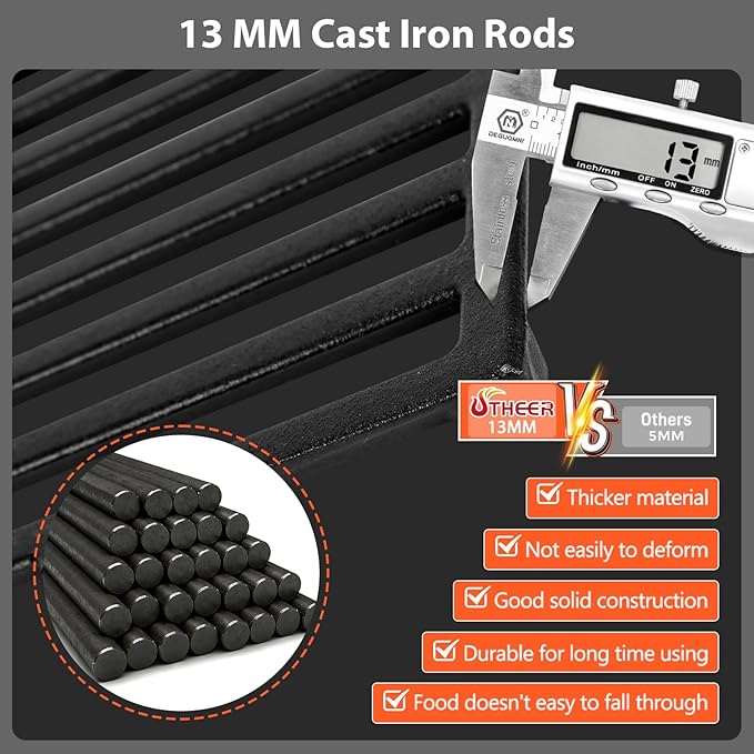 Utheer 7637 Cast Iron Grill Grates Replacement Parts Compatible with Weber Spirit 200 and Spirit II 200 Series E210 E215 E220 S210 S215 S220, 17.5 x 10.2 Inch Cooking Grates, 2 Pack