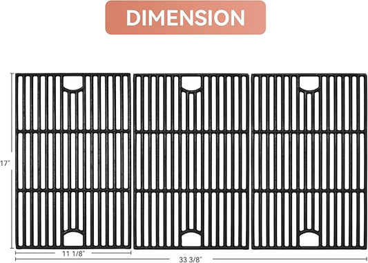 17inch Grill Grates for Nexgrill 6 Burner 720-0896 720-0896B 720-0896E 720-0898 720-0896X 720-0896C 720-0896CP 720-0898A , Cast Iron Cooking Grids for Homedepot Nexgrill 6-Burner Deluxe 720-0896,3Pack
