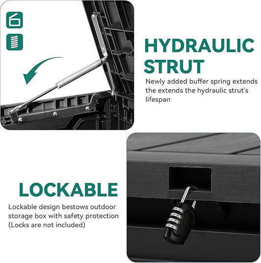 YITAHOME 100 Gallon Resin Deck Box, Weather Resistant Outdoor Storage Box, Lockable Indoor Outdoor Storage for Supplies and Essentials, Black