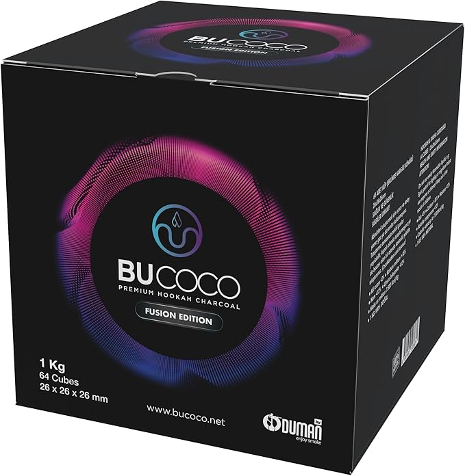 BUCOCO Coconut Charcoal Cubes 26mm – Natural Coconut Shell Grilling Charcoal – Long Burning – 1kg (2.2lb)