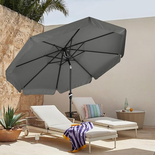 MASTERCANOPY 10ft Patio Umbrella with Valance, Crank & Tilt, Dark Gray | 8 ribs, UV/fade-resist, waterproof, vent, for garden/deck/yard/pool