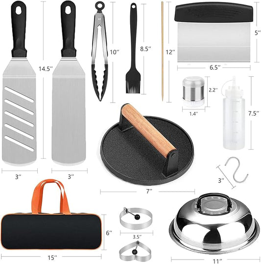 Blackstone Griddle Accessories & Burger Press, 122 PCS Griddle Grill Tools Set for Blackstone Stainless Steel Grill BBQ Spatula Utensils Set with Storage Bag