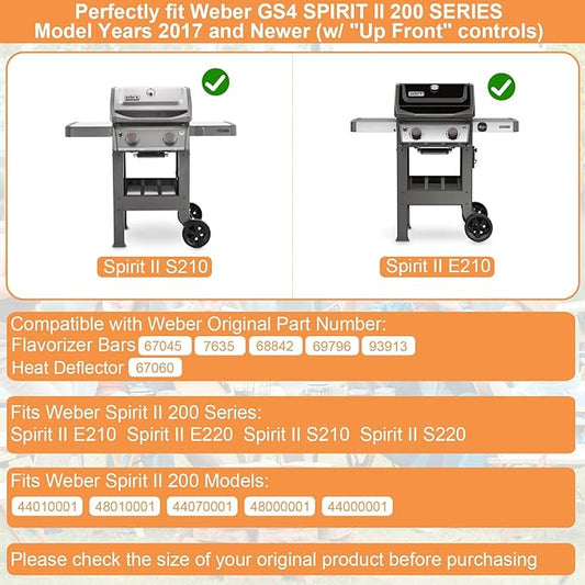 Grill Replacement Parts for Weber Spirit 2 Grill Parts GS4 Spirit II E210 S210 E220 S220 Parts for Weber GS4 Spirit 2 Flavorizer Bars 7635 67045 68842 69796 &Weber Heat Deflector 67060 Stainless Steel