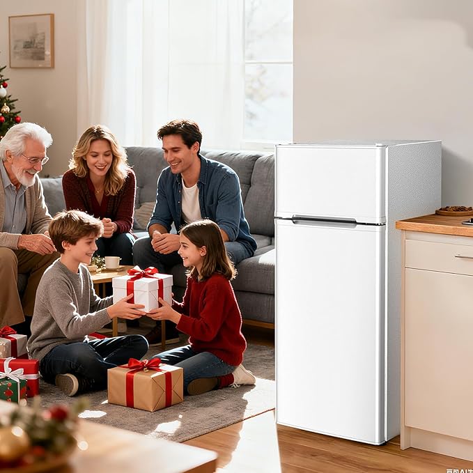 Antarctic Star Compact Refrigerator,4.5 Cu.Ft. Mini Separate Freezer Double 2-Door Adjustable Removable Shelves for Apartment/Dorm/Office,WHITE