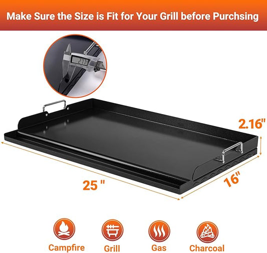 Skyflame Nonstick Griddle Top for Gas Grill, 25"x16" Large Cooking Area Flat Top Griddle with Grease Groove and High Sidewalls, Fit for Camping, Tailgating, Parties