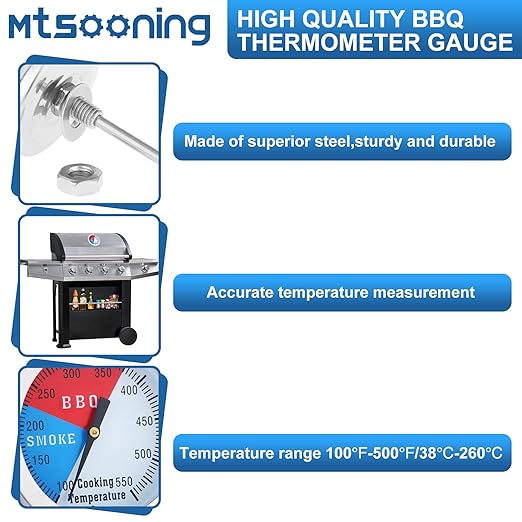 BBQ Thermometer Gauge, 2inch/52mm Stainless Steel Grill Temperature, Fahrenheit and Heat Indicator for Smoker Wood Charcoal Pit