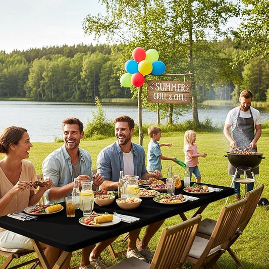 Smiry 5 Pack Rectangle Picnic Table Cloth, Waterproof Elastic Fitted Tablecloths for 6 Foot Tables, Washable Polyester Table Cover for Camping, Indoor and Outdoor (Black, 30"x72")